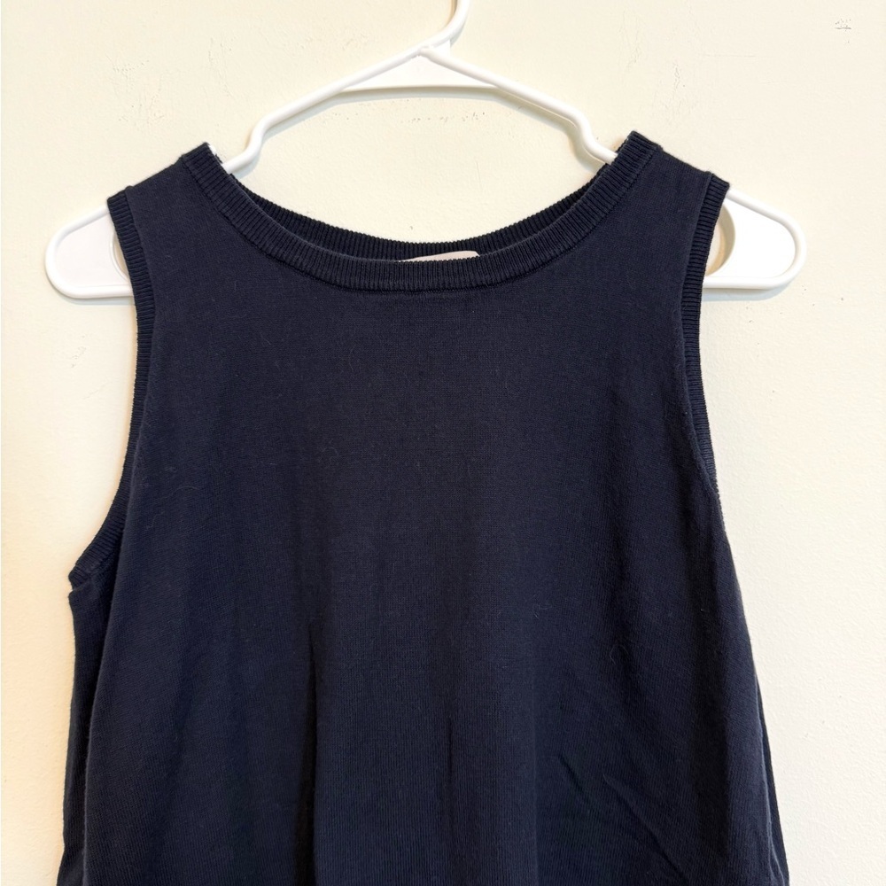 2/$30 LOFT - Navy Knit Sleeveless Top with Floral Hem - Picture 3 of 7